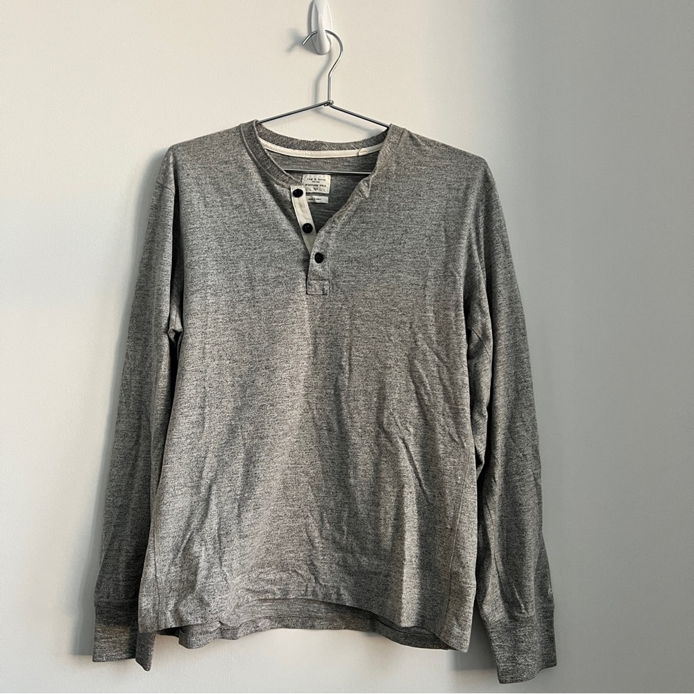 Rag & Bone Gray Long Sleeve Henley Shirt, Size Large